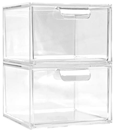 ImpiriLux Cosmetic Organizer Drawer Set | Set of Two Clear Stackable Plastic Makeup Drawers | Elegant Storage Solution for Bathrooms and Vanities