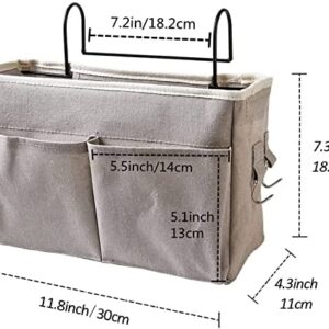 FYY Bedside Caddy, Bedside Hanging Organizer with 4 Pockets and 2 Hooks for Bunk and Hospital Beds, College Dorm Rooms Bed Rails, Can be Placed Bottle, Books, Mobile Phones, Tablets, Keys Grey