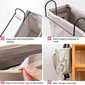 FYY Bedside Caddy, Bedside Hanging Organizer with 4 Pockets and 2 Hooks for Bunk and Hospital Beds, College Dorm Rooms Bed Rails, Can be Placed Bottle, Books, Mobile Phones, Tablets, Keys Grey