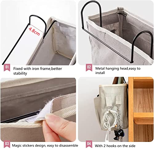 FYY Bedside Caddy, Bedside Hanging Organizer with 4 Pockets and 2 Hooks for Bunk and Hospital Beds, College Dorm Rooms Bed Rails, Can be Placed Bottle, Books, Mobile Phones, Tablets, Keys Grey