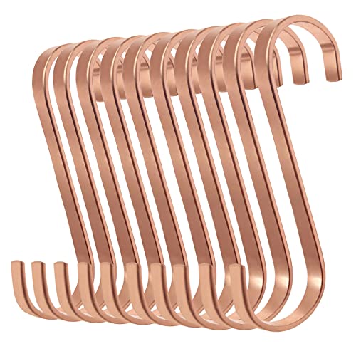 WEYEEN 10PCS Rose Golden S Hooks 4.7 inch，Stainless Steel Heavy Duty S Hooks for Kitchen Utensils, Plants, Pot, Pan, Cups and Towels