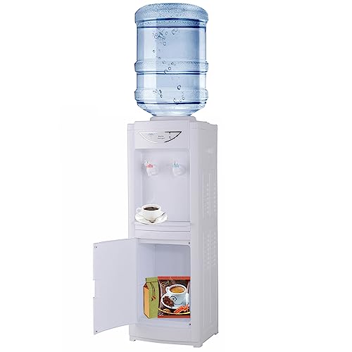 Axonl Water Cooler, 3/5 Gallon Water Bottle Top Loading Water Dispenser, Children Safety Lock Hot & Cool Water Dispenser with Storage Cabinet AXVWD02AWT