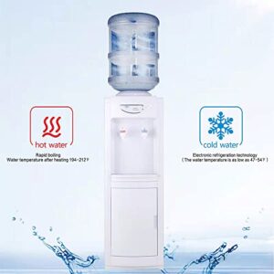 Axonl Water Cooler, 3/5 Gallon Water Bottle Top Loading Water Dispenser, Children Safety Lock Hot & Cool Water Dispenser with Storage Cabinet AXVWD02AWT