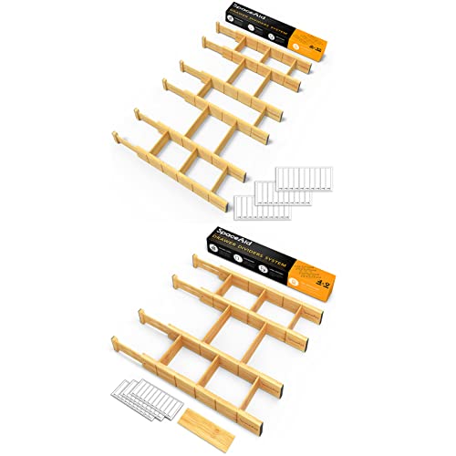 SpaceAid Bamboo Drawer Dividers with Inserts and Labels, 6 Dividers with 12 Inserts (17-22 in), 4 Dividers with 9 Inserts (17-22 in)