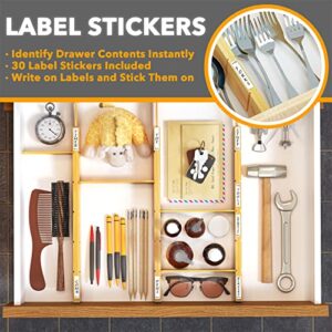 SpaceAid Bamboo Drawer Dividers with Inserts and Labels, 6 Dividers with 12 Inserts (17-22 in), 4 Dividers with 9 Inserts (17-22 in)