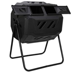 compost bin outdoor, dual rotating chamber compost tumbler, 43 gallon composter for garden backyard kitchen