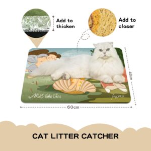 PAKEWAY Cat Litter Trapping Mat 16 x 24inch Pet Food Feeding Mat, Door Mat Easy to Clean Non Slip, Original Design Artist Cat Litter Mat Inspired by Famous Paintings