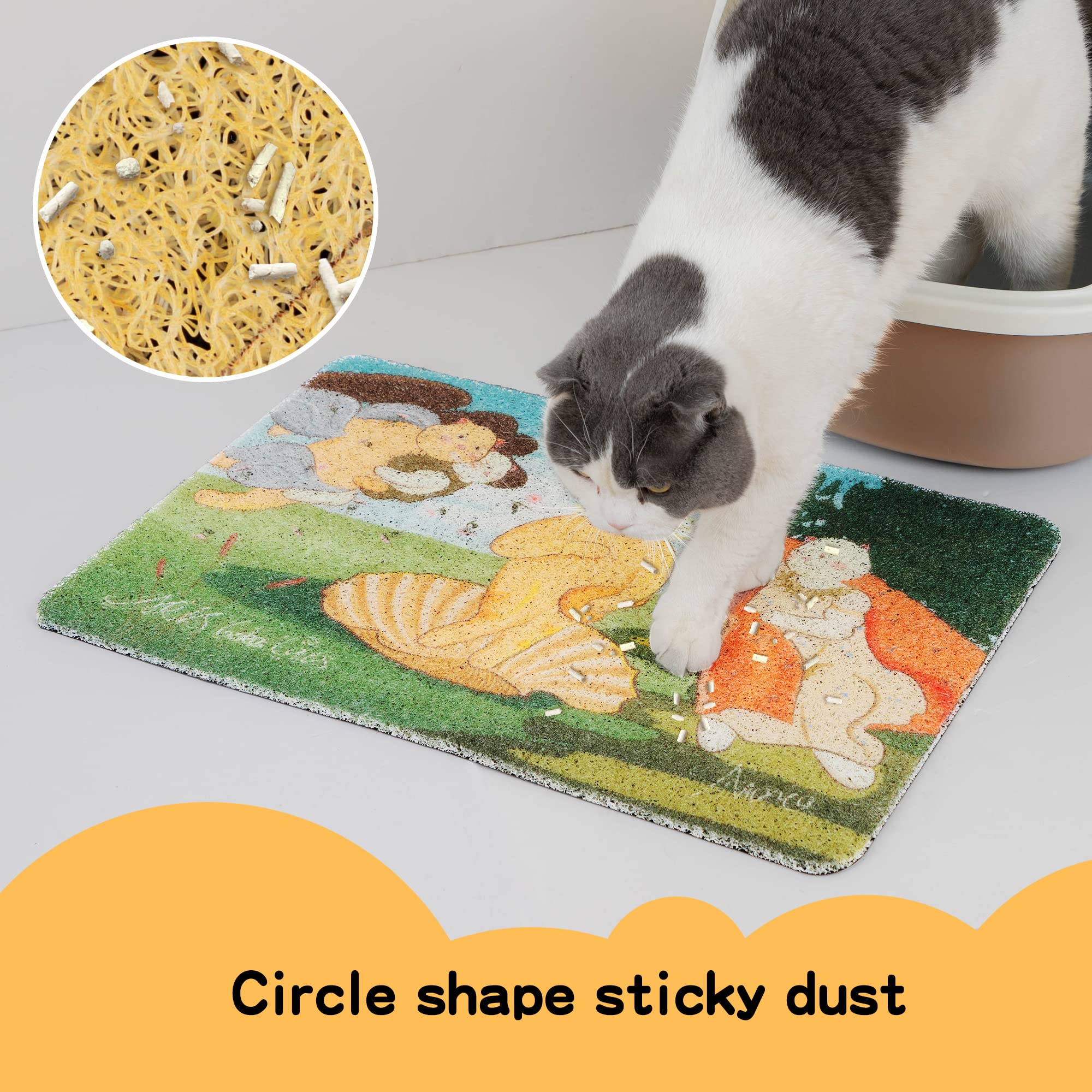 PAKEWAY Cat Litter Trapping Mat 16 x 24inch Pet Food Feeding Mat, Door Mat Easy to Clean Non Slip, Original Design Artist Cat Litter Mat Inspired by Famous Paintings