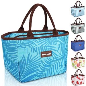 tirrinia lunch bags for women men, cute insulated lunch tote bag for women, fashionable leakproof lunch box for adult, reusable large cooler lunch bag for working/picnic - blue leaf