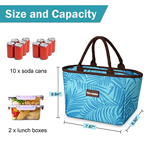 Tirrinia Lunch Bags for Women Men, Cute Insulated Lunch Tote Bag for Women, Fashionable Leakproof Lunch Box for Adult, Reusable Large Cooler Lunch Bag for Working/Picnic - Blue Leaf