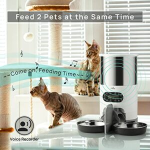 iPettie Automatic Pet Feeder for 2 Pets, 4.5L / 19.1cup Large Capacity, Stainless Steel Pet Food Dispenser with Portion Control, 1-4 Meals per Day, Two-Way Splitter, Double Bowl and Voice Recorder