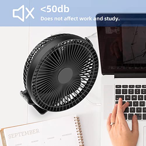 Clip Fan, 8 Inch Mini Quiet Desk Fan, 10000mAh USB Rechargeable Battery Operated Clip on Fan, USB Desk Fan, Portable Personal Small Fan For Desk, Office,Golf Cart