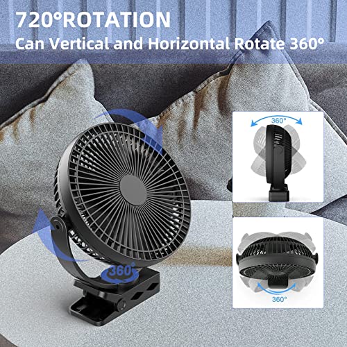 Clip Fan, 8 Inch Mini Quiet Desk Fan, 10000mAh USB Rechargeable Battery Operated Clip on Fan, USB Desk Fan, Portable Personal Small Fan For Desk, Office,Golf Cart