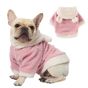 dog hoodie sweaters with hat puppy coats with hooded winter lamb wool warm clothes coat for small medium dogs clothes apparel pink xl