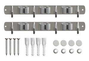 natikon mop and broom holder wall mount with 3 racks and 4 hooks stainless steel tool organizer storage wall mounted, 2 pack