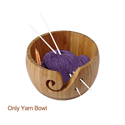KASCLINO Yarn Bowl for Knitting, Wooden Handmade Yarn Wool Storage Bowl for Knitting Crocheting, Craft with Lid Portable Wool Storage Round Basket DIY Accessories(Blue)