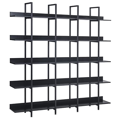 Merax 5 Shelf Bookcase, Black Bookshelf Modern Industrial Style, Display Rack and Storage Organizer for Living Room, Black