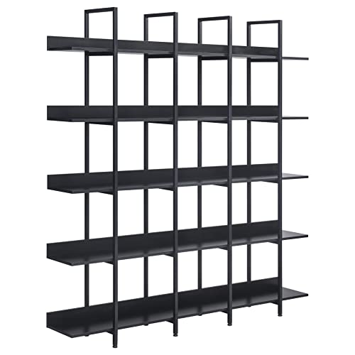 Merax 5 Shelf Bookcase, Black Bookshelf Modern Industrial Style, Display Rack and Storage Organizer for Living Room, Black