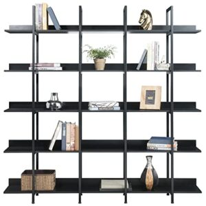 Merax 5 Shelf Bookcase, Black Bookshelf Modern Industrial Style, Display Rack and Storage Organizer for Living Room, Black