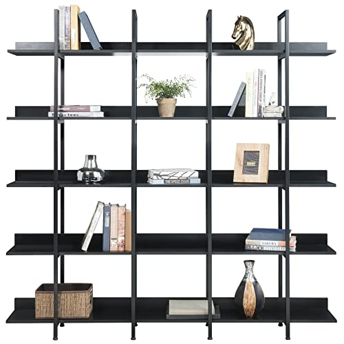 Merax 5 Shelf Bookcase, Black Bookshelf Modern Industrial Style, Display Rack and Storage Organizer for Living Room, Black
