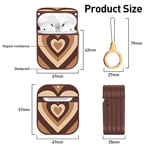 AIGOMARA Brown Case for Cute Stripe Non-Slip Edge Magnetic Closure Design Shockproof Protective Hard Cover for 1&2 Charging with Lanyard Buckle (Brown Love Heart)