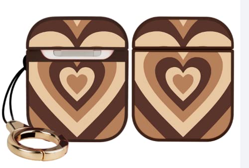 AIGOMARA Brown Case for Cute Stripe Non-Slip Edge Magnetic Closure Design Shockproof Protective Hard Cover for 1&2 Charging with Lanyard Buckle (Brown Love Heart)