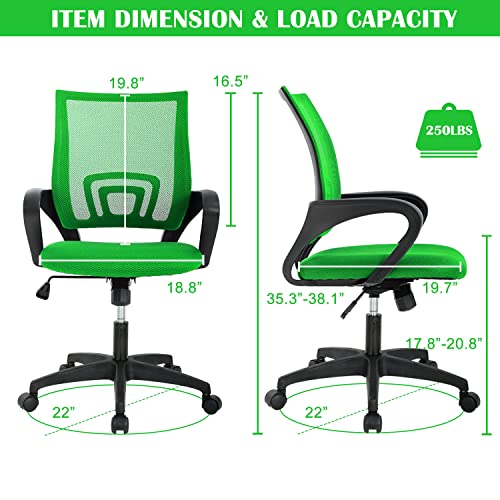 Desk Chair Home Office Chair with Lumbar Support& Armrest, Adjustable Ergonomic Mid Back Computer Chair Executive Rolling Swivel Mesh Office Desk Chairs for Adults, Green