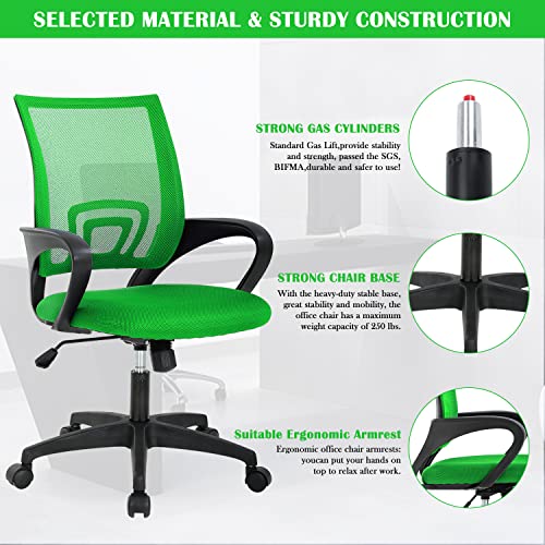 Desk Chair Home Office Chair with Lumbar Support& Armrest, Adjustable Ergonomic Mid Back Computer Chair Executive Rolling Swivel Mesh Office Desk Chairs for Adults, Green