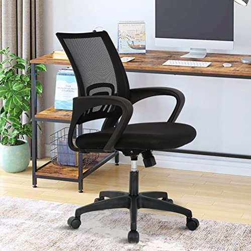 Mesh Computer Chair Home Office Chair Ergonomic Desk Chair with Lumbar Support& Armrest, Adjustable Mid Back Task Chair Rolling Swivel Executive Chairs for Adults, Black