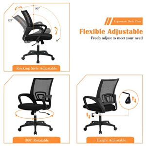 Mesh Computer Chair Home Office Chair Ergonomic Desk Chair with Lumbar Support& Armrest, Adjustable Mid Back Task Chair Rolling Swivel Executive Chairs for Adults, Black