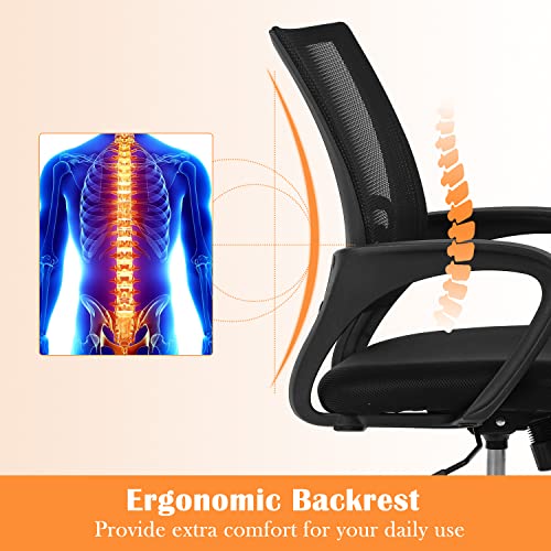 Mesh Computer Chair Home Office Chair Ergonomic Desk Chair with Lumbar Support& Armrest, Adjustable Mid Back Task Chair Rolling Swivel Executive Chairs for Adults, Black