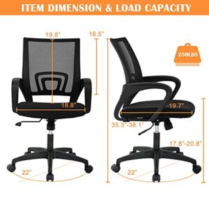 Mesh Computer Chair Home Office Chair Ergonomic Desk Chair with Lumbar Support& Armrest, Adjustable Mid Back Task Chair Rolling Swivel Executive Chairs for Adults, Black