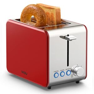 yiou toaster 2 slice with stainless steel,1.5 inch extra wide slots，6 browning settings, bagel toaster with reheat defrost cancel function removable crumb tray easy cleaning t2s-metal red