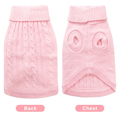 Idepet Turtleneck Dog Sweater, Classic Knitwear Dog Pullover Sweaters Warm Winter Pet Apparel Knitted Puppy Clothes for Small Dogs and Cats (Pink, Small)