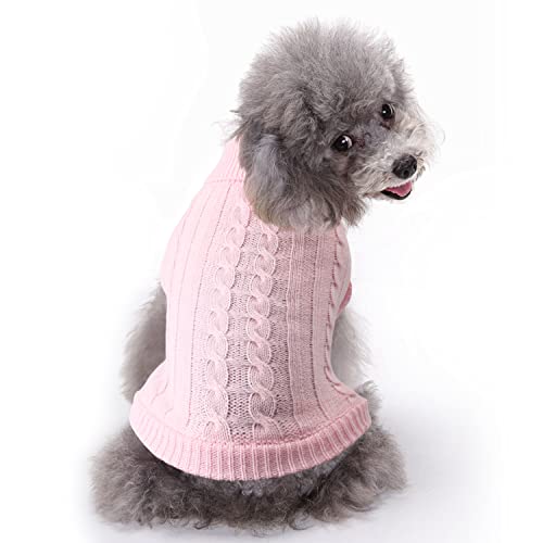 Idepet Turtleneck Dog Sweater, Classic Knitwear Dog Pullover Sweaters Warm Winter Pet Apparel Knitted Puppy Clothes for Small Dogs and Cats (Pink, Small)