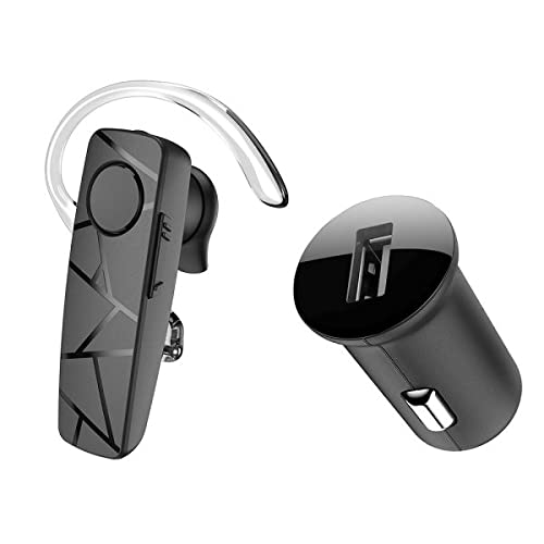 TELLUR VOX 60 Bluetooth Headset, Handsfree Earpiece, BT v5.2, Multipoint Two Simultaneous Connected Devices, 360° Hook for Right or Left Ear, iPhone and Android, Car Charger Included