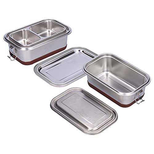 Food Container, Stainless Steel Food Container Bento Lunch Box Waterproof Leakproof Bento Box for Office Camping(Without Compartment)