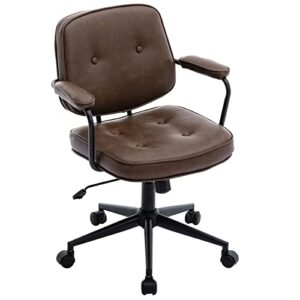 DUOMAY Retro PU Leather Office Computer Desk Chair with Armrest, Modern Mid Back Swivel Task Chair Rolling Adjustable Office Guest Chair for Home Office, Brown