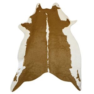 shominy faux cowhide rug - small cow hide area rug - fake cow hides and skins rug - ideal for living room office & bedroom - soft backing - helps protect floors - brown & beige 5x6ft