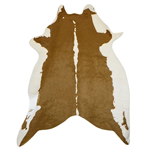 SHOMINY Faux Cowhide Rug - Small Cow Hide Area Rug - Fake Cow Hides and Skins Rug - Ideal for Living Room Office & Bedroom - Soft Backing - Helps Protect Floors - Brown & Beige 5x6ft