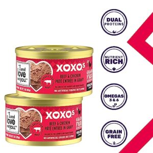 I AND LOVE AND YOU" XOXOs Canned Wet Cat Food, Beef and Tuna Pate, Grain Free, Real Meat, No Fillers, 3 oz Cans, (Pack of 24)