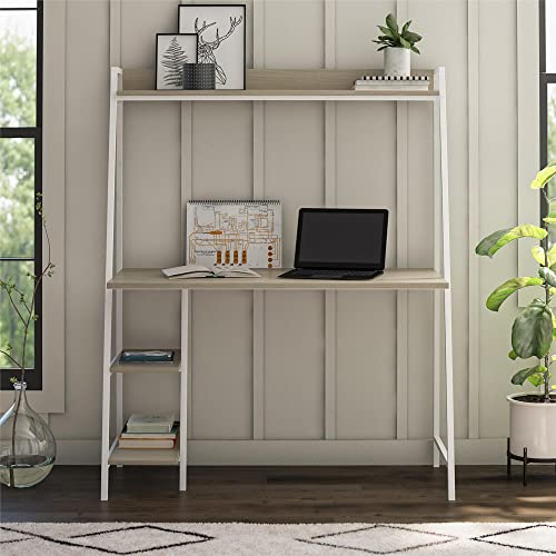 Novogratz Bushwick Ladder Desk, Pale Oak on White Metal