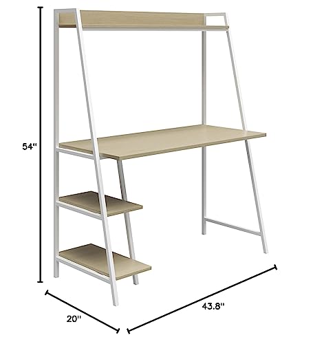 Novogratz Bushwick Ladder Desk, Pale Oak on White Metal