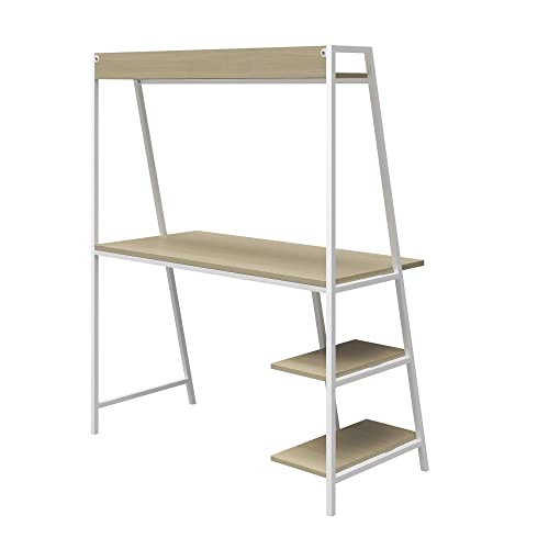 Novogratz Bushwick Ladder Desk, Pale Oak on White Metal