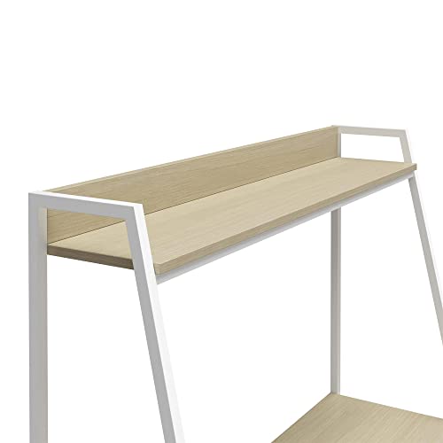 Novogratz Bushwick Ladder Desk, Pale Oak on White Metal