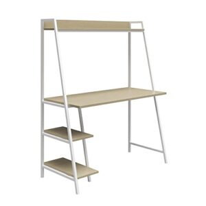 Novogratz Bushwick Ladder Desk, Pale Oak on White Metal