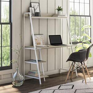 Novogratz Bushwick Ladder Desk, Pale Oak on White Metal