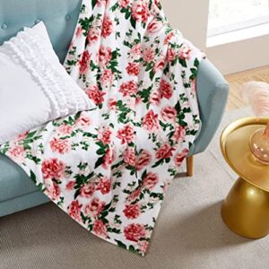 betsey johnson home | plush collection | throw - ultra-soft & cozy fleece, lightweight & luxuriously warm, perfect for bed or couch, blooming roses 50 x 70