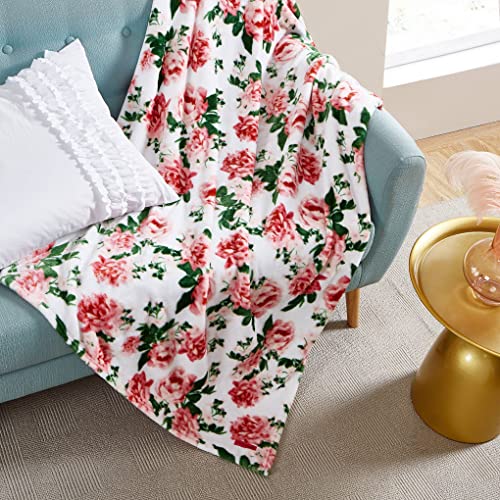 Betsey Johnson Home | Plush Collection | Throw - Ultra-Soft & Cozy Fleece, Lightweight & Luxuriously Warm, Perfect for Bed or Couch, Blooming Roses 50 x 70