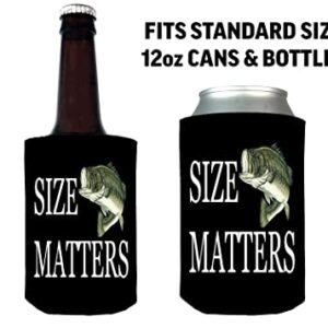 Funny Fishing Size Matters Joke Collapsible Beer Can Bottle Beverage Cooler Sleeves 2 Pack